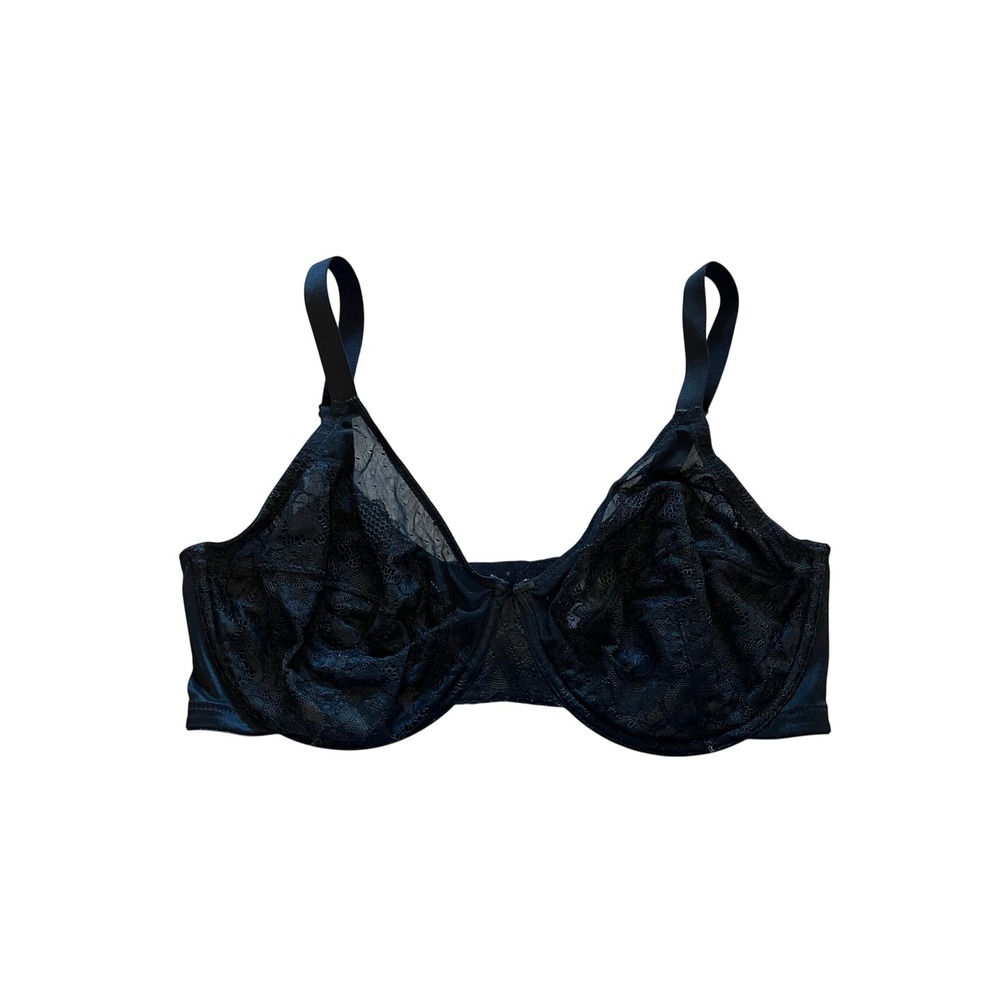 HSIA Black Lace Unlined Underwire Bra Sheer Mesh 36DDD Floral Adjustable Straps